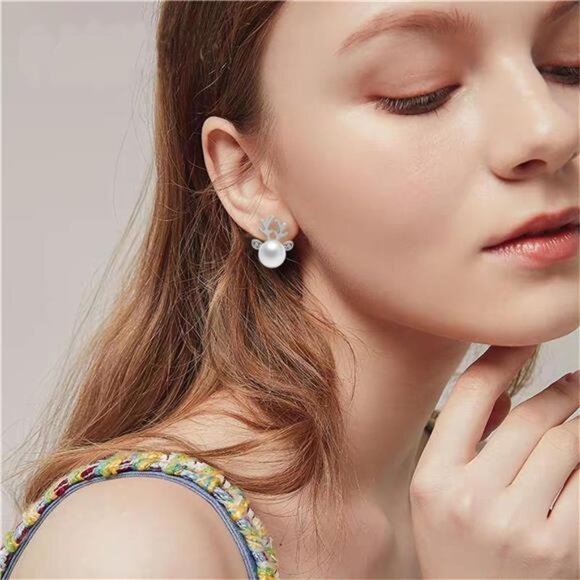 Christmas Reindeer Earrings | Sparkling Holiday Rhinestone Dangle Jewelry - Picture 2 of 5